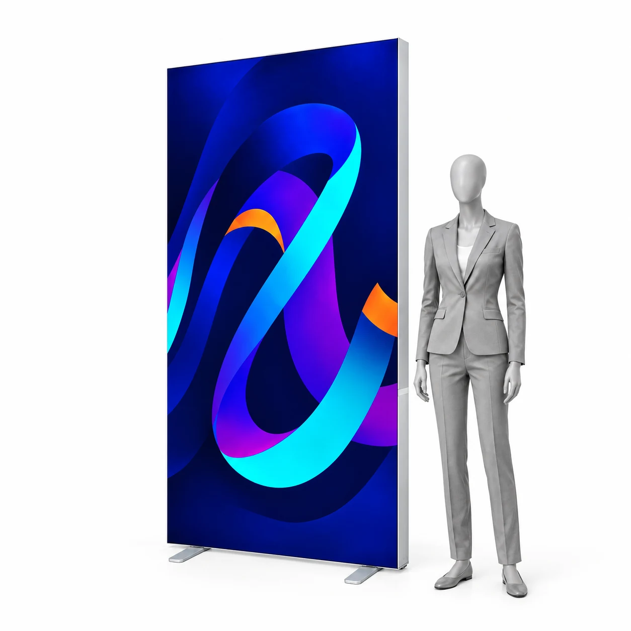 Ścianka podświetlana LED BOX 2.0 100x230 cm z nadrukiem obok sylwetki człowieka