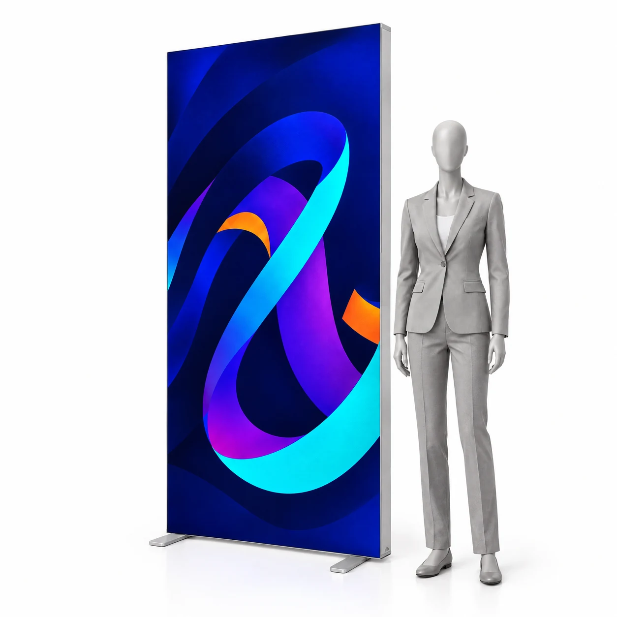 Ścianka podświetlana LED BOX Compact 85x200 cm z nadrukiem obok sylwetki człowieka
