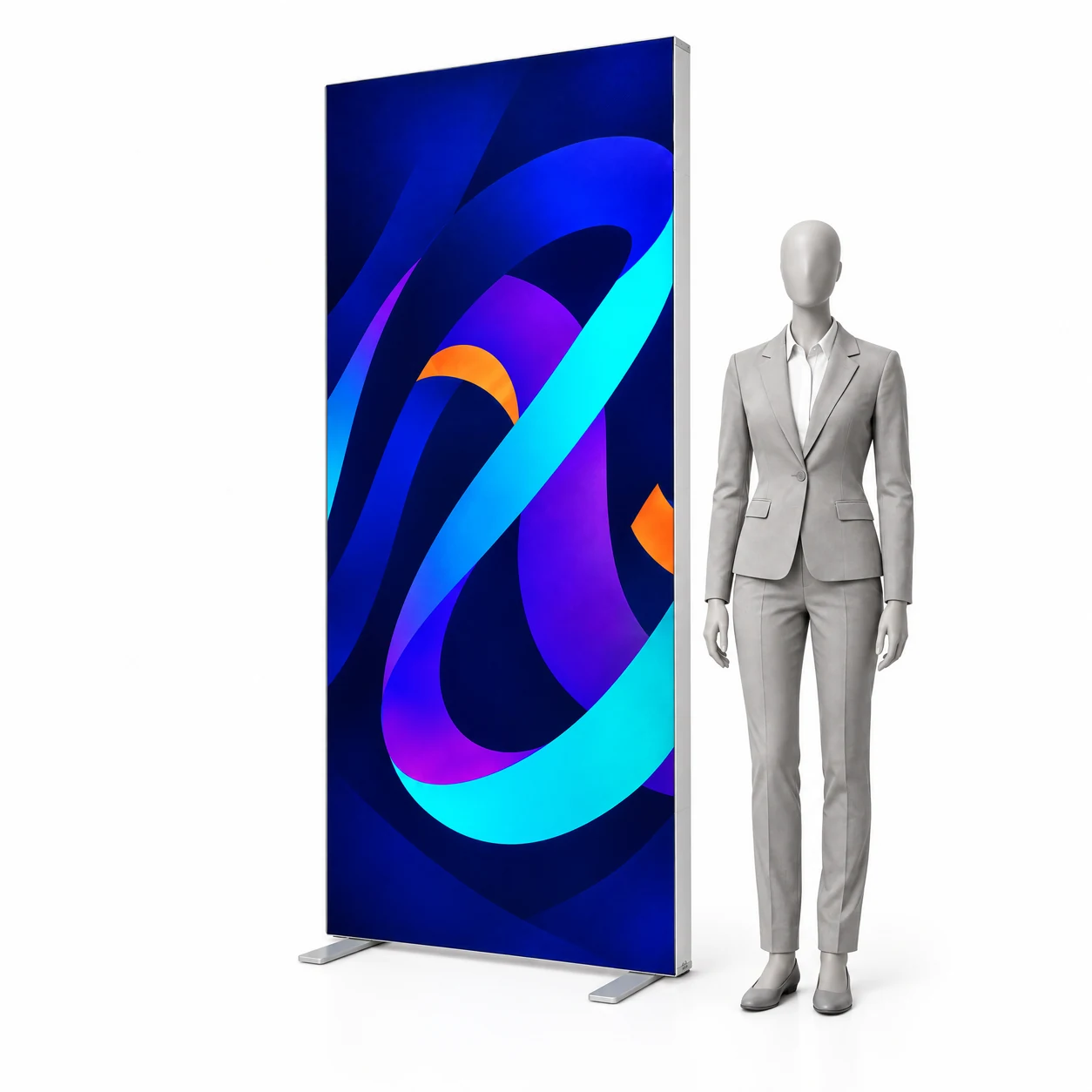 Ścianka podświetlana LED BOX Compact 100x200 cm z nadrukiem obok sylwetki człowieka
