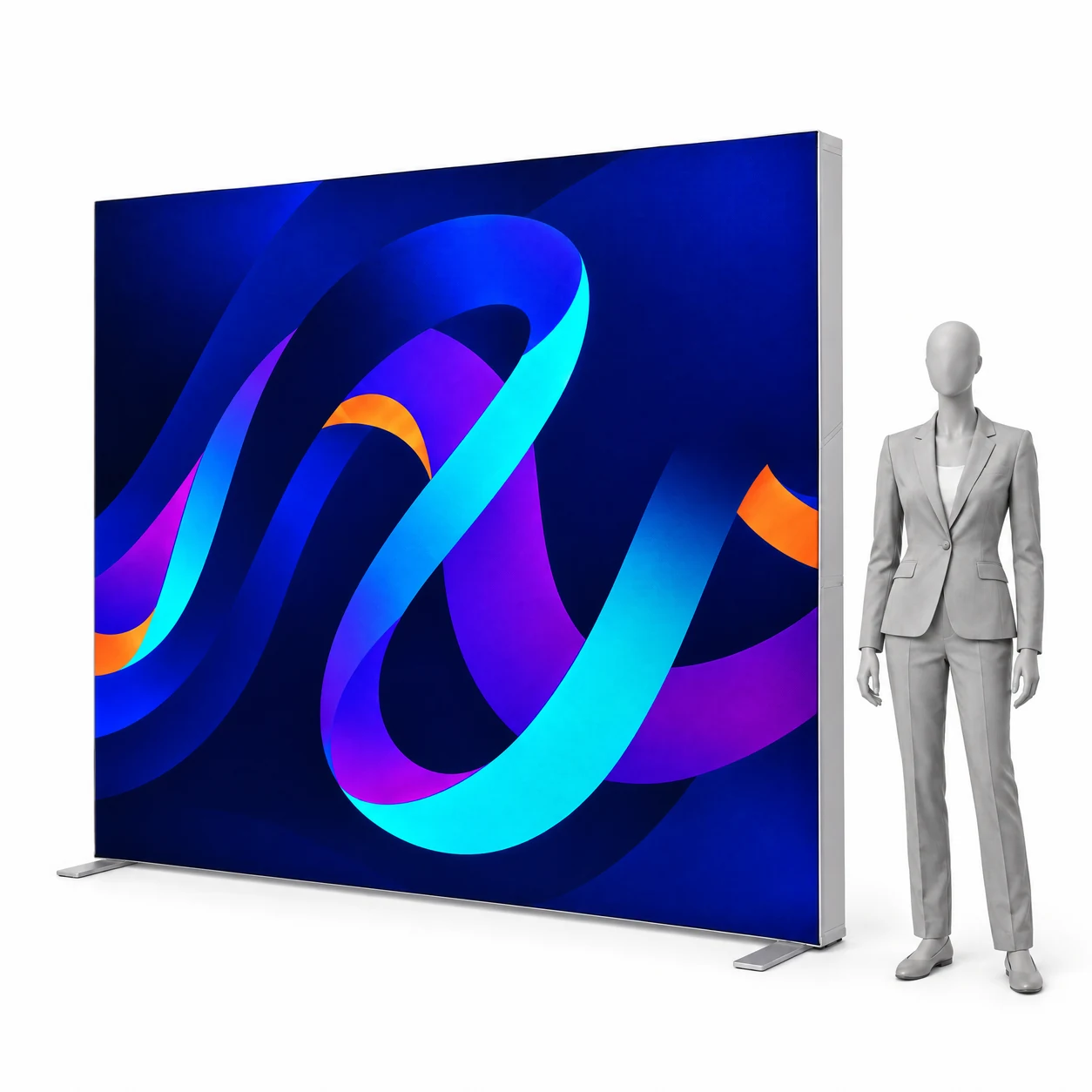 Ścianka podświetlana LED BOX PLUS 300x240 cm z nadrukiem obok sylwetki człowieka