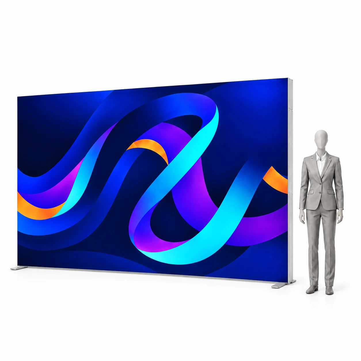 Ścianka podświetlana LED BOX PRO 400x250 cm z nadrukiem obok sylwetki człowieka