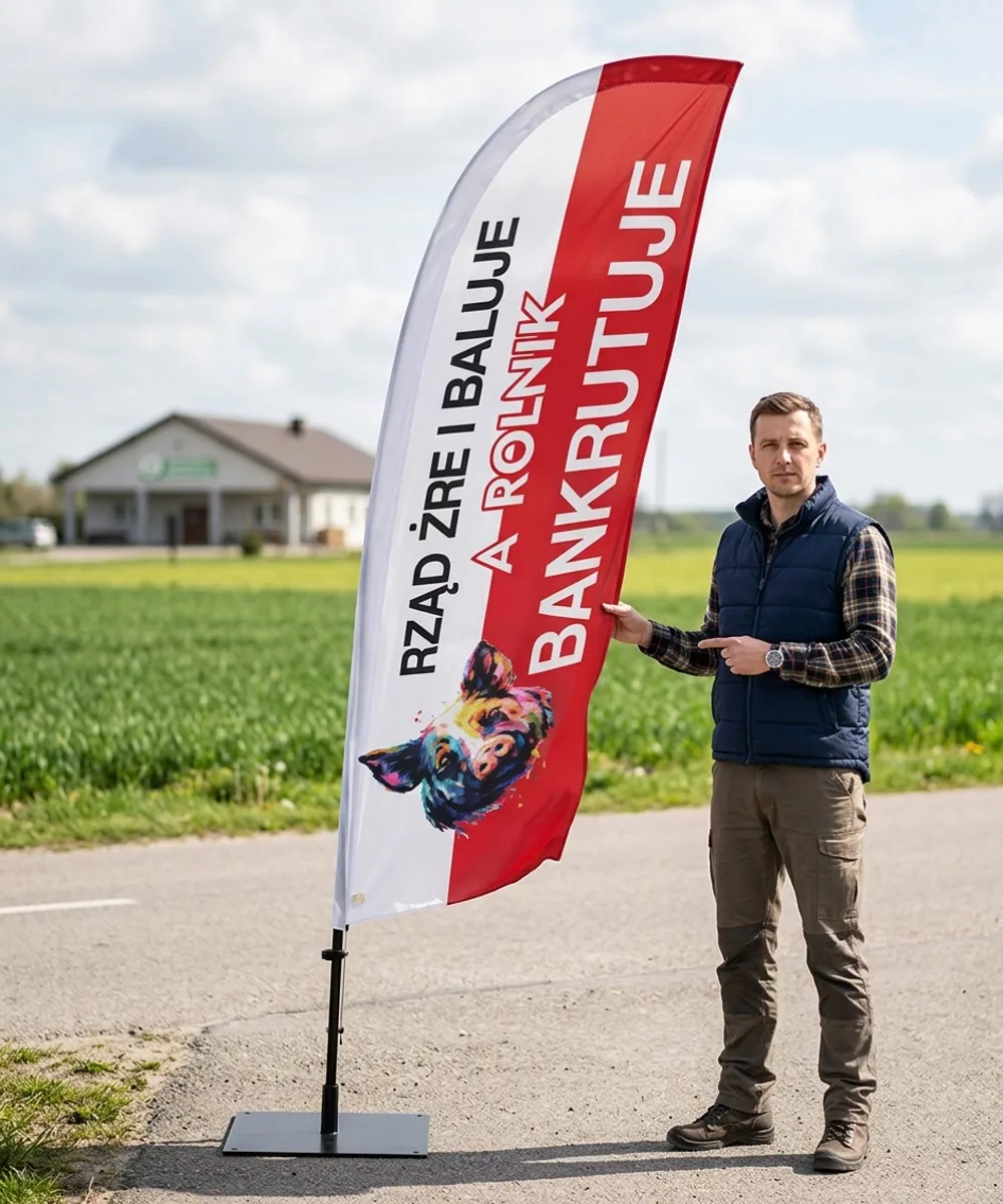 Winder reklamowy – z masztem protest rolników – wzór 1 – zestaw konfigurowalny – gotowy winder branżowy