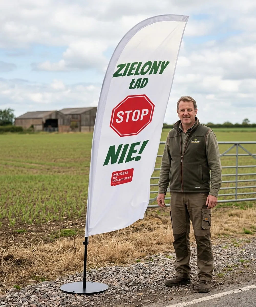 Winder reklamowy – z masztem protest rolników – wzór 2 – zestaw konfigurowalny – gotowy winder branżowy